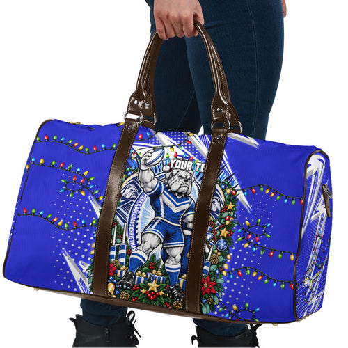 Personalized Canterbury Bankstown Bulldogs Rugby Christmas Travel Bag Holiday Mascot Graphic Art Festive Lights Bow