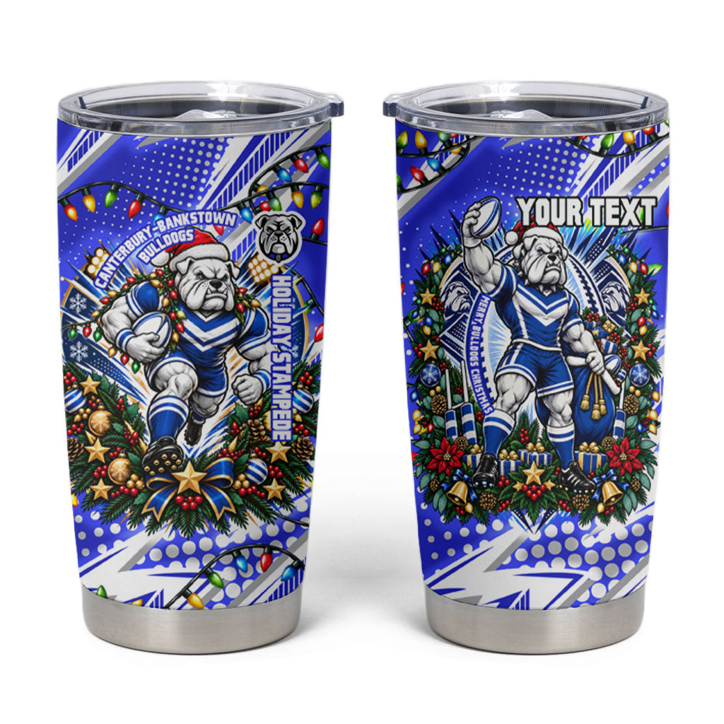 Personalized Canterbury Bankstown Bulldogs Rugby Christmas Tumbler Cup Holiday Mascot Graphic Art Festive Lights Bow