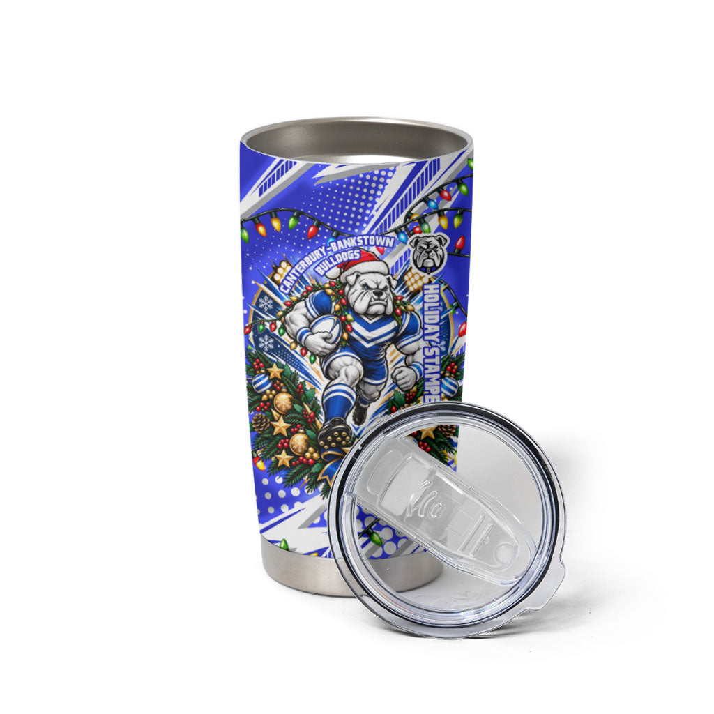 Personalized Canterbury Bankstown Bulldogs Rugby Christmas Tumbler Cup Holiday Mascot Graphic Art Festive Lights Bow