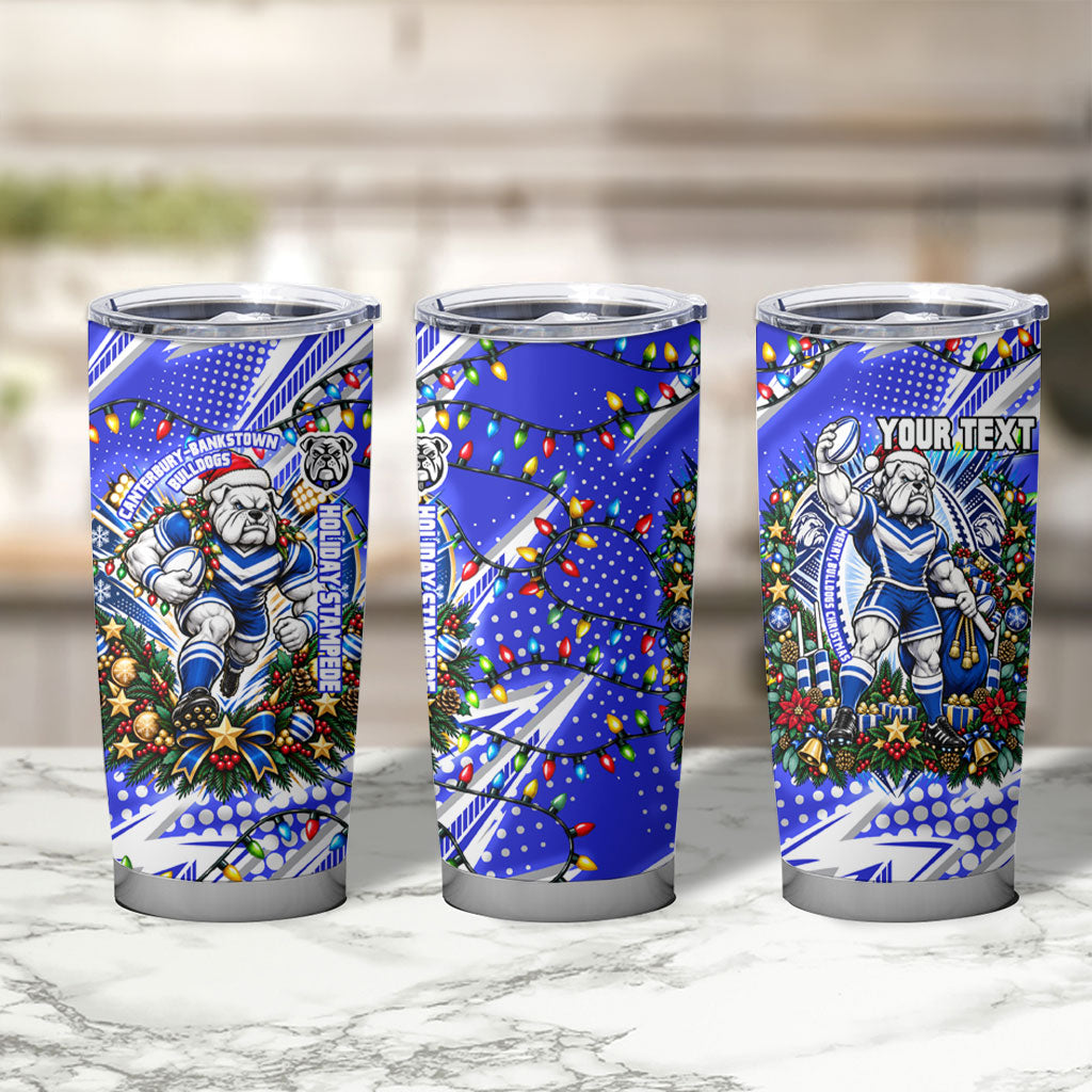 Personalized Canterbury Bankstown Bulldogs Rugby Christmas Tumbler Cup Holiday Mascot Graphic Art Festive Lights Bow