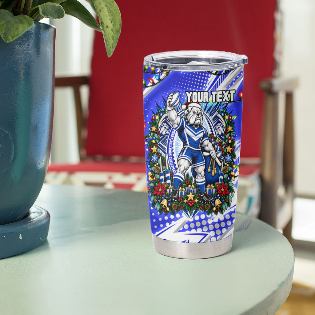 Personalized Canterbury Bankstown Bulldogs Rugby Christmas Tumbler Cup Holiday Mascot Graphic Art Festive Lights Bow