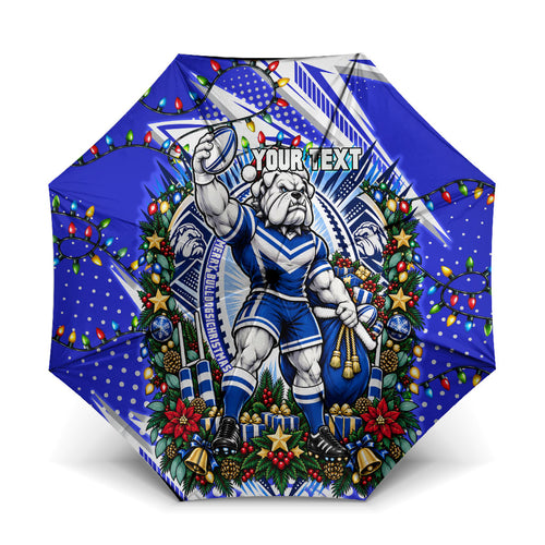 Personalized Canterbury Bankstown Bulldogs Rugby Christmas Umbrella Holiday Mascot Graphic Art Festive Lights Bow
