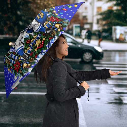 Personalized Canterbury Bankstown Bulldogs Rugby Christmas Umbrella Holiday Mascot Graphic Art Festive Lights Bow