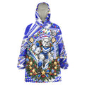 Personalized Canterbury Bankstown Bulldogs Rugby Christmas Wearable Blanket Hoodie Holiday Mascot Graphic Art Festive Lights Bow