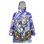 Personalized Canterbury Bankstown Bulldogs Rugby Christmas Wearable Blanket Hoodie Holiday Mascot Graphic Art Festive Lights Bow