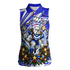 Personalized Canterbury Bankstown Bulldogs Rugby Christmas Women Sleeveless Polo Shirt Holiday Mascot Graphic Art Festive Lights Bow