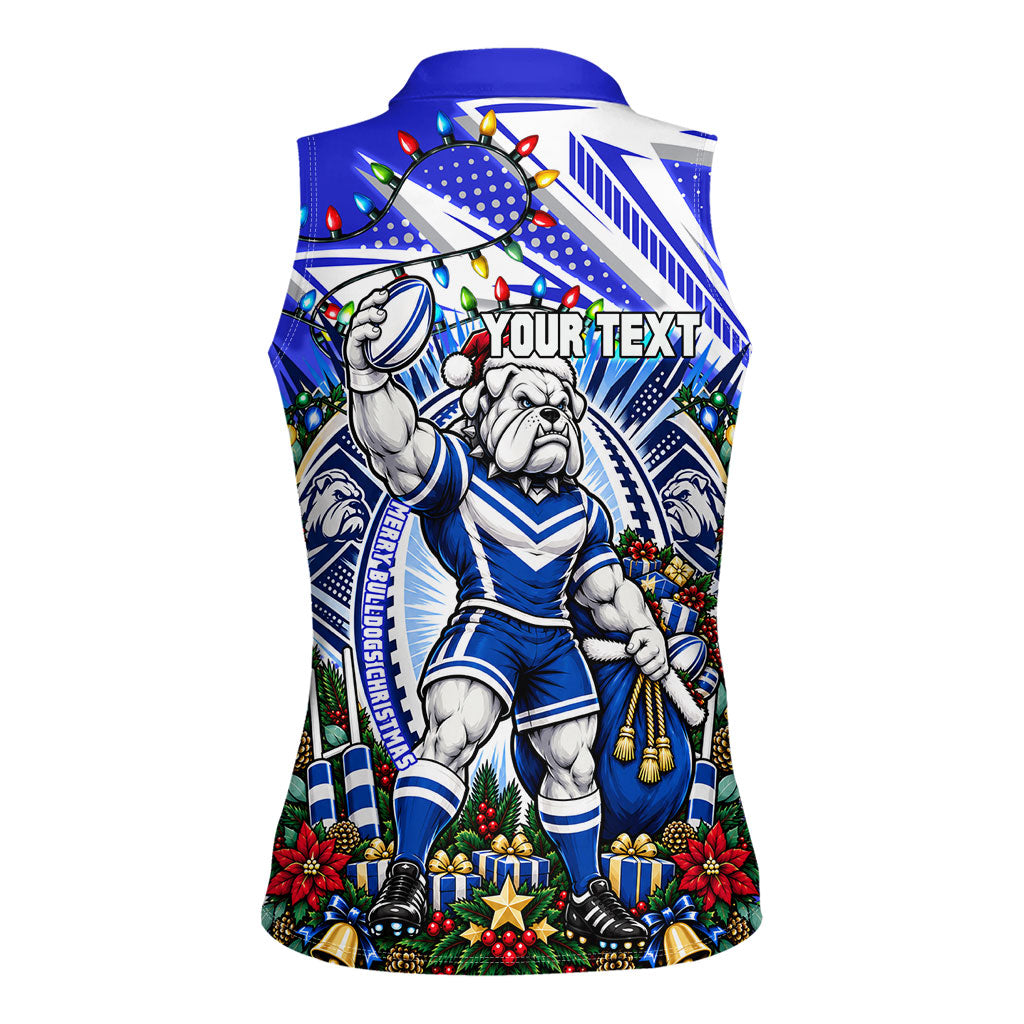 Personalized Canterbury Bankstown Bulldogs Rugby Christmas Women Sleeveless Polo Shirt Holiday Mascot Graphic Art Festive Lights Bow