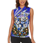 Personalized Canterbury Bankstown Bulldogs Rugby Christmas Women Sleeveless Polo Shirt Holiday Mascot Graphic Art Festive Lights Bow