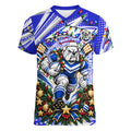 Personalized Canterbury Bankstown Bulldogs Rugby Christmas Women V-Neck T-Shirt Holiday Mascot Graphic Art Festive Lights Bow