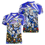 Personalized Canterbury Bankstown Bulldogs Rugby Christmas Women V-Neck T-Shirt Holiday Mascot Graphic Art Festive Lights Bow