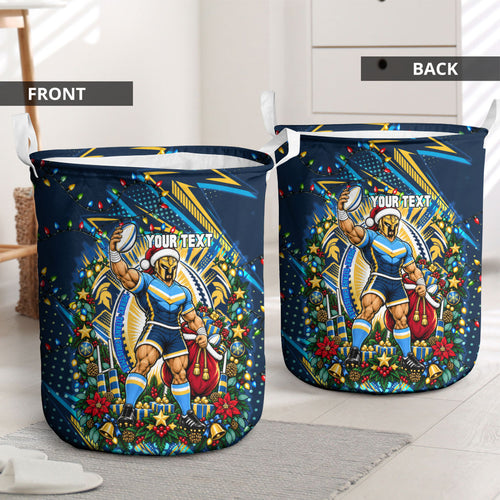 Personalized Gold Coast Titans Rugby Christmas Laundry Basket Holiday Mascot Graphic Art Festive Lights Bow