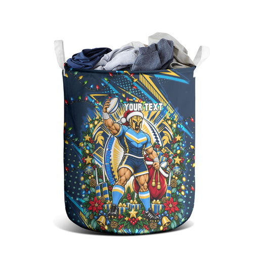 Personalized Gold Coast Titans Rugby Christmas Laundry Basket Holiday Mascot Graphic Art Festive Lights Bow