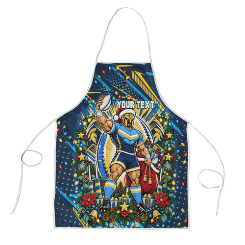 Personalized Gold Coast Titans Rugby Christmas Apron Holiday Mascot Graphic Art Festive Lights Bow