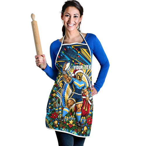 Personalized Gold Coast Titans Rugby Christmas Apron Holiday Mascot Graphic Art Festive Lights Bow