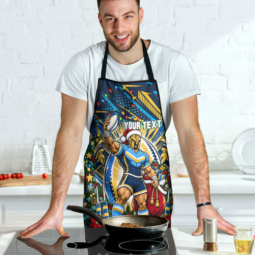 Personalized Gold Coast Titans Rugby Christmas Apron Holiday Mascot Graphic Art Festive Lights Bow