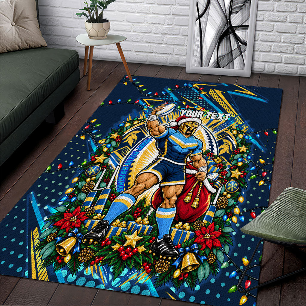 Personalized Gold Coast Titans Rugby Christmas Area Rug Holiday Mascot Graphic Art Festive Lights Bow