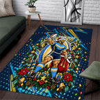 Personalized Gold Coast Titans Rugby Christmas Area Rug Holiday Mascot Graphic Art Festive Lights Bow