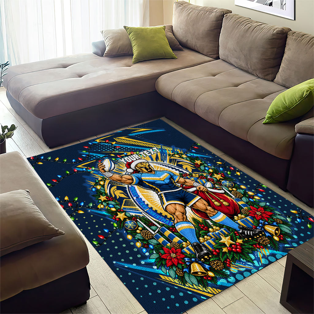 Personalized Gold Coast Titans Rugby Christmas Area Rug Holiday Mascot Graphic Art Festive Lights Bow