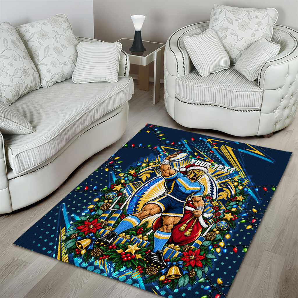Personalized Gold Coast Titans Rugby Christmas Area Rug Holiday Mascot Graphic Art Festive Lights Bow