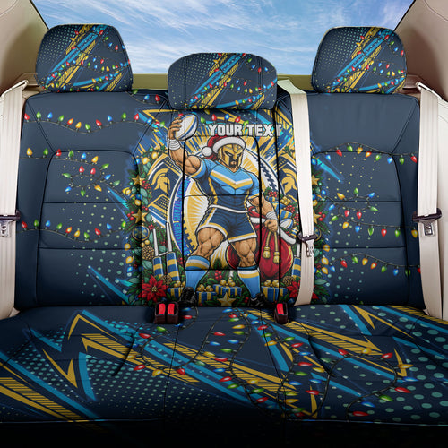 Personalized Gold Coast Titans Rugby Christmas Back Car Seat Cover Holiday Mascot Graphic Art Festive Lights Bow