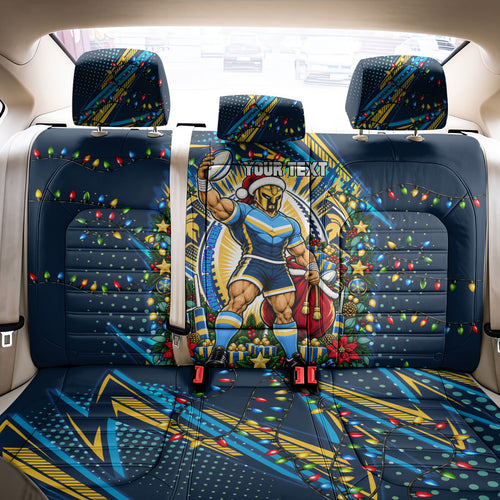 Personalized Gold Coast Titans Rugby Christmas Back Car Seat Cover Holiday Mascot Graphic Art Festive Lights Bow
