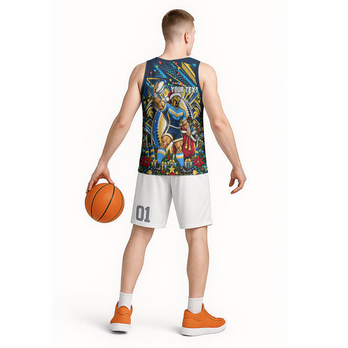 Personalized Gold Coast Titans Rugby Christmas Basketball Jersey Holiday Mascot Graphic Art Festive Lights Bow