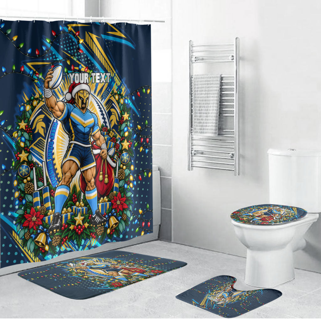 Personalized Gold Coast Titans Rugby Christmas Bathroom Set Holiday Mascot Graphic Art Festive Lights Bow
