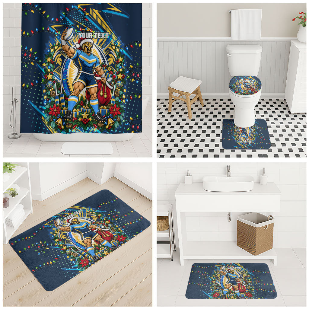 Personalized Gold Coast Titans Rugby Christmas Bathroom Set Holiday Mascot Graphic Art Festive Lights Bow