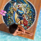 Personalized Gold Coast Titans Rugby Christmas Beach Blanket Holiday Mascot Graphic Art Festive Lights Bow
