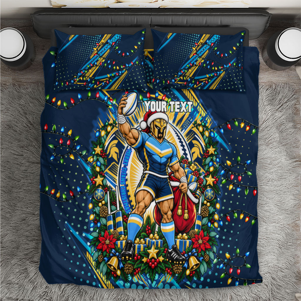 Personalized Gold Coast Titans Rugby Christmas Bedding Set Holiday Mascot Graphic Art Festive Lights Bow