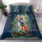 Personalized Gold Coast Titans Rugby Christmas Bedding Set Holiday Mascot Graphic Art Festive Lights Bow