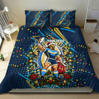 Personalized Gold Coast Titans Rugby Christmas Bedding Set Holiday Mascot Graphic Art Festive Lights Bow