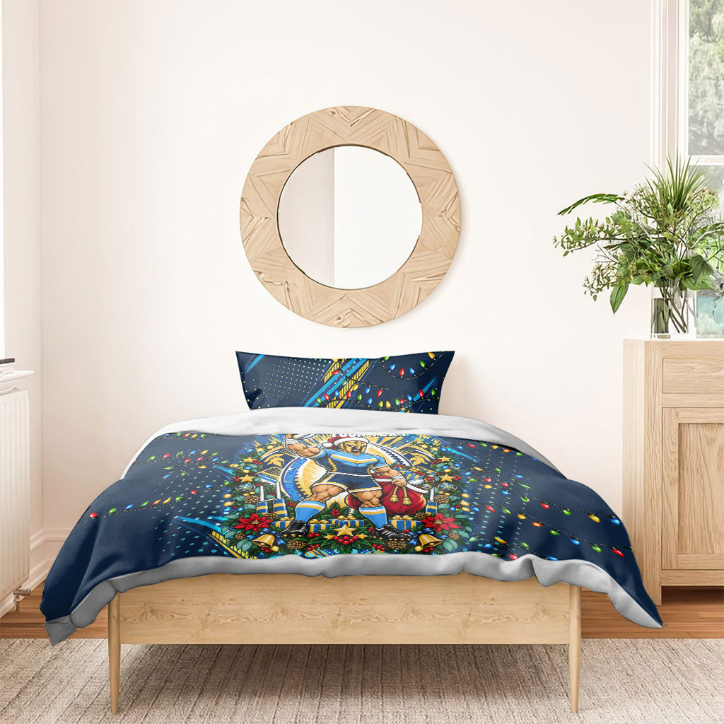 Personalized Gold Coast Titans Rugby Christmas Bedding Set Holiday Mascot Graphic Art Festive Lights Bow