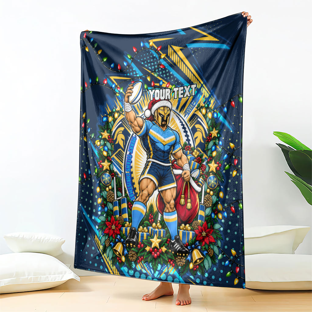 Personalized Gold Coast Titans Rugby Christmas Blanket Holiday Mascot Graphic Art Festive Lights Bow