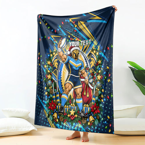 Personalized Gold Coast Titans Rugby Christmas Blanket Holiday Mascot Graphic Art Festive Lights Bow