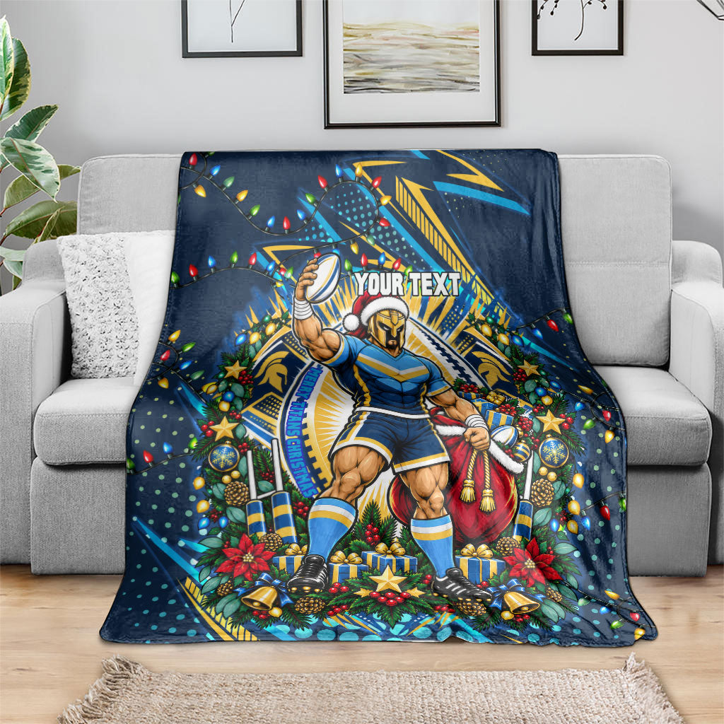 Personalized Gold Coast Titans Rugby Christmas Blanket Holiday Mascot Graphic Art Festive Lights Bow