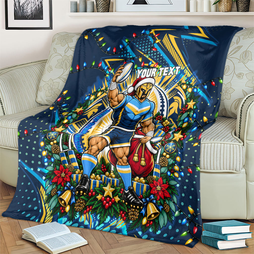 Personalized Gold Coast Titans Rugby Christmas Blanket Holiday Mascot Graphic Art Festive Lights Bow