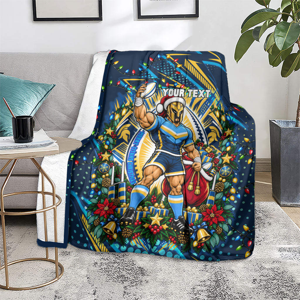 Personalized Gold Coast Titans Rugby Christmas Blanket Holiday Mascot Graphic Art Festive Lights Bow