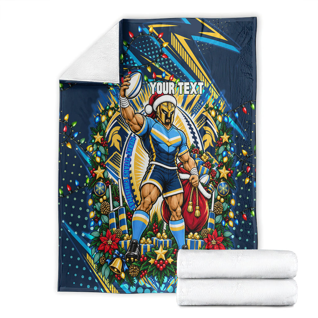 Personalized Gold Coast Titans Rugby Christmas Blanket Holiday Mascot Graphic Art Festive Lights Bow