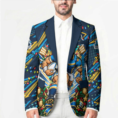 Personalized Gold Coast Titans Rugby Christmas Blazer Holiday Mascot Graphic Art Festive Lights Bow