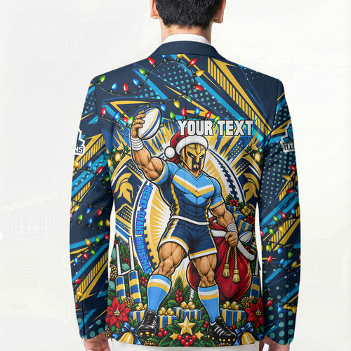 Personalized Gold Coast Titans Rugby Christmas Blazer Holiday Mascot Graphic Art Festive Lights Bow