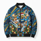 Personalized Gold Coast Titans Rugby Christmas Bomber Puffer Jacket Holiday Mascot Graphic Art Festive Lights Bow