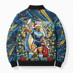 Personalized Gold Coast Titans Rugby Christmas Bomber Puffer Jacket Holiday Mascot Graphic Art Festive Lights Bow