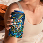 Personalized Gold Coast Titans Rugby Christmas 4 in 1 Can Cooler Tumbler Holiday Mascot Graphic Art Festive Lights Bow