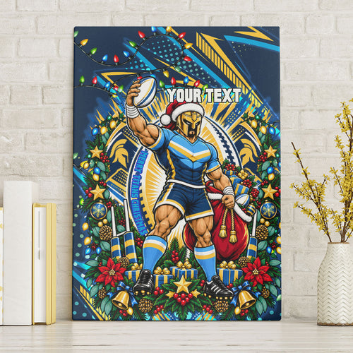 Personalized Gold Coast Titans Rugby Christmas Canvas Wall Art Holiday Mascot Graphic Art Festive Lights Bow