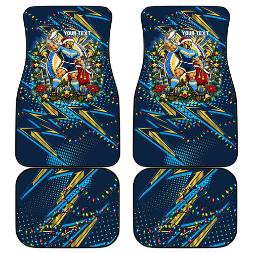Personalized Gold Coast Titans Rugby Christmas Car Mats Holiday Mascot Graphic Art Festive Lights Bow
