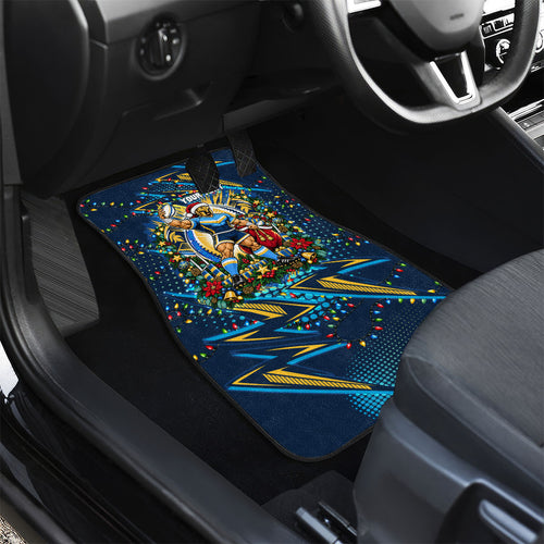 Personalized Gold Coast Titans Rugby Christmas Car Mats Holiday Mascot Graphic Art Festive Lights Bow