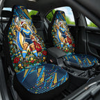 Personalized Gold Coast Titans Rugby Christmas Car Seat Cover Holiday Mascot Graphic Art Festive Lights Bow