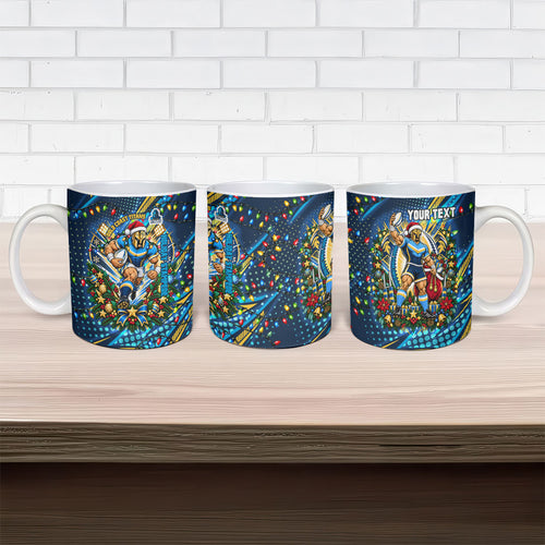 Personalized Gold Coast Titans Rugby Christmas Ceramic Mug Holiday Mascot Graphic Art Festive Lights Bow
