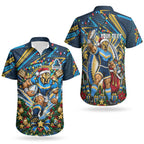 Personalized Gold Coast Titans Rugby Christmas Couples Matching Puletasi and Hawaiian Shirt Holiday Mascot Graphic Art Festive Lights Bow